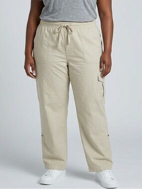 Plus-Size Drawstring Cargo Pants in Light Beige